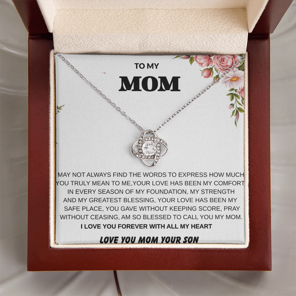 To My Mom – Love Knot Necklace With Heartfelt Message Card