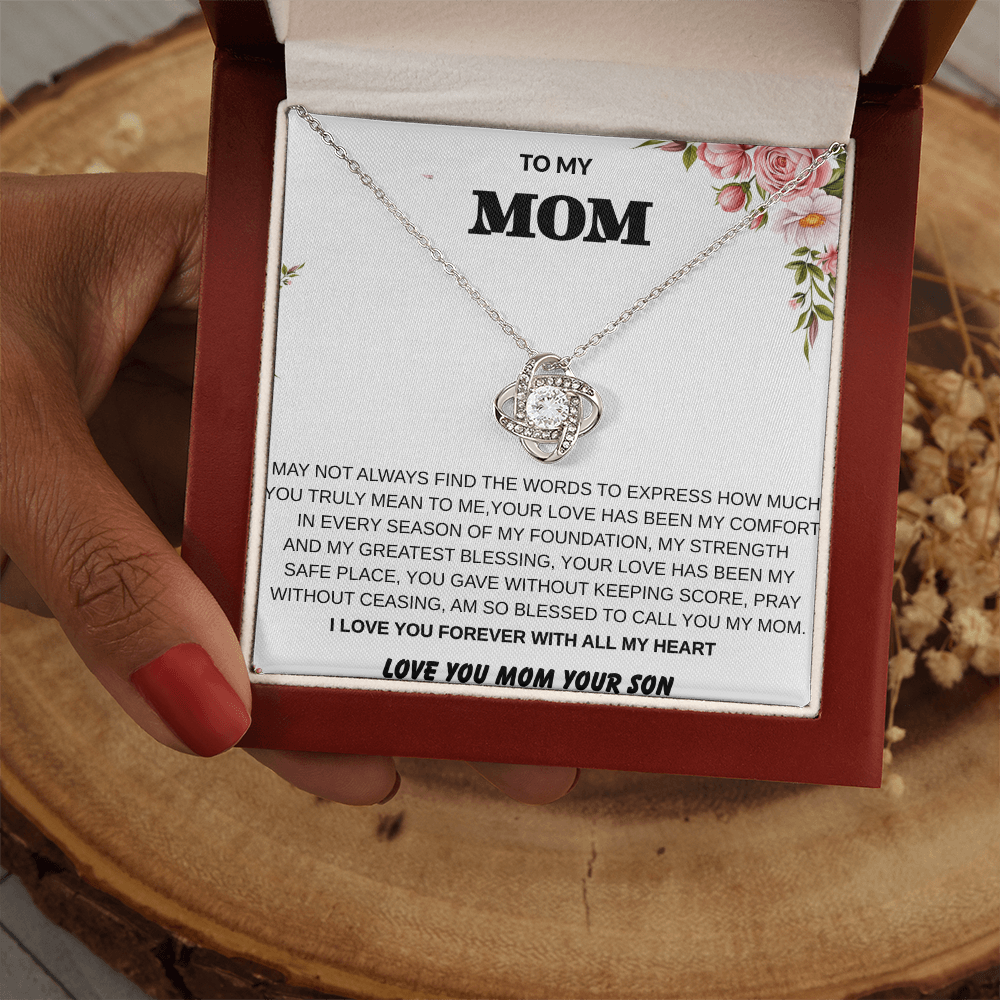 To My Mom – Love Knot Necklace With Heartfelt Message Card