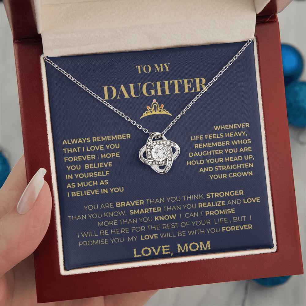 To My Daughter Necklace From Mom – Inspirational Gift for Daughter, Love Knot Necklace, Mother to Daughter Jewelry Gift