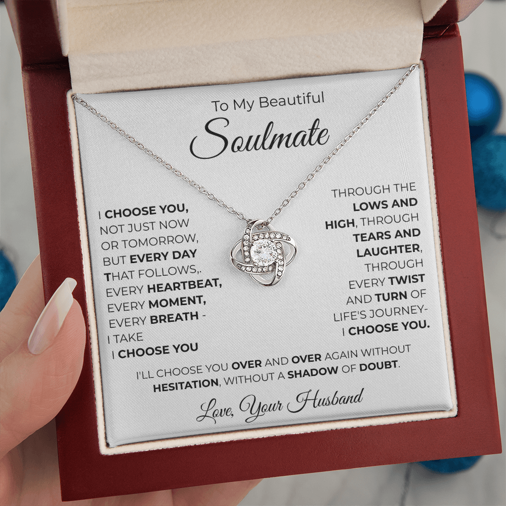 To My Soulmate Love Knot Necklace – Romantic Gift for, Anniversary Wedding, Valentines Gift, Forever Love Jewelry