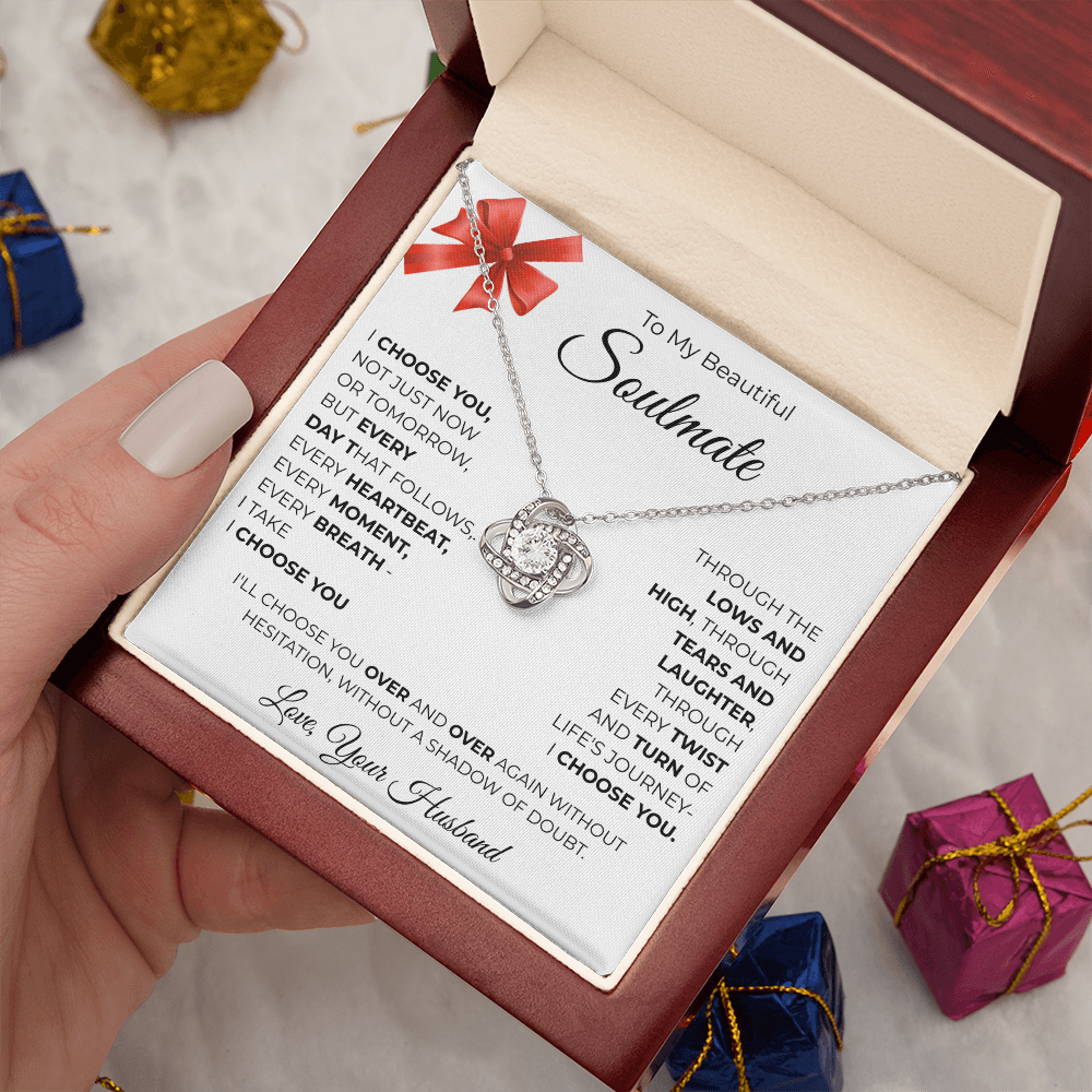 To My Beautiful Soulmate Love Knot Necklace - Romantic Gift for Her with Message Card