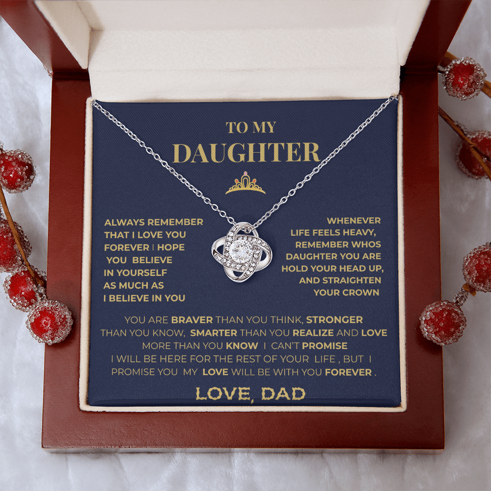 To My Daughter Necklace From Dad – Inspirational Gift for Daughter, Love Knot Necklace, Father to Daughter Jewelry, Birthday Graduation Gift