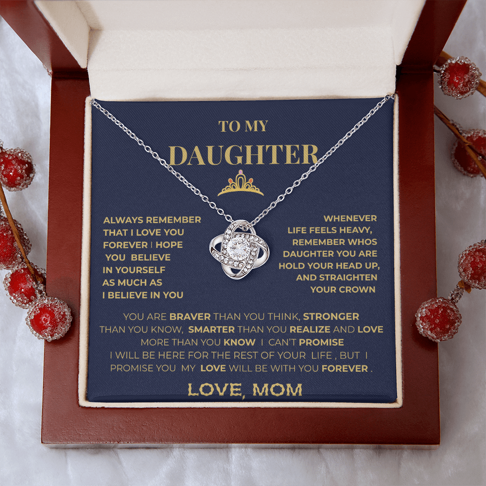 To My Daughter Necklace From Mom – Inspirational Gift for Daughter, Love Knot Necklace, Mother to Daughter Jewelry Gift