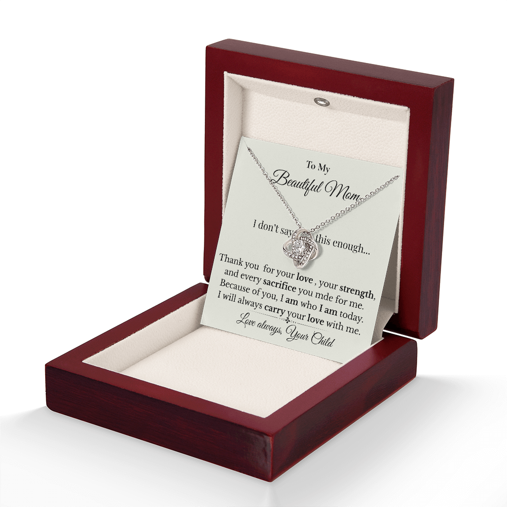 To My Dearest Mom Love Knot Necklace – Daughter's Heartfelt Gift