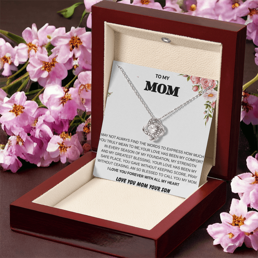 To My Mom – Love Knot Necklace With Heartfelt Message Card