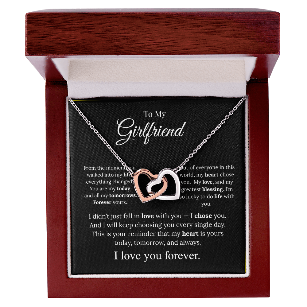 To My Wife Heart Necklace – Two-Tone Copper Inlaid Zirconia Necklace with Message Card & Luxury Box