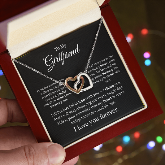 To My Wife Heart Necklace – Two-Tone Copper Inlaid Zirconia Necklace with Message Card & Luxury Box