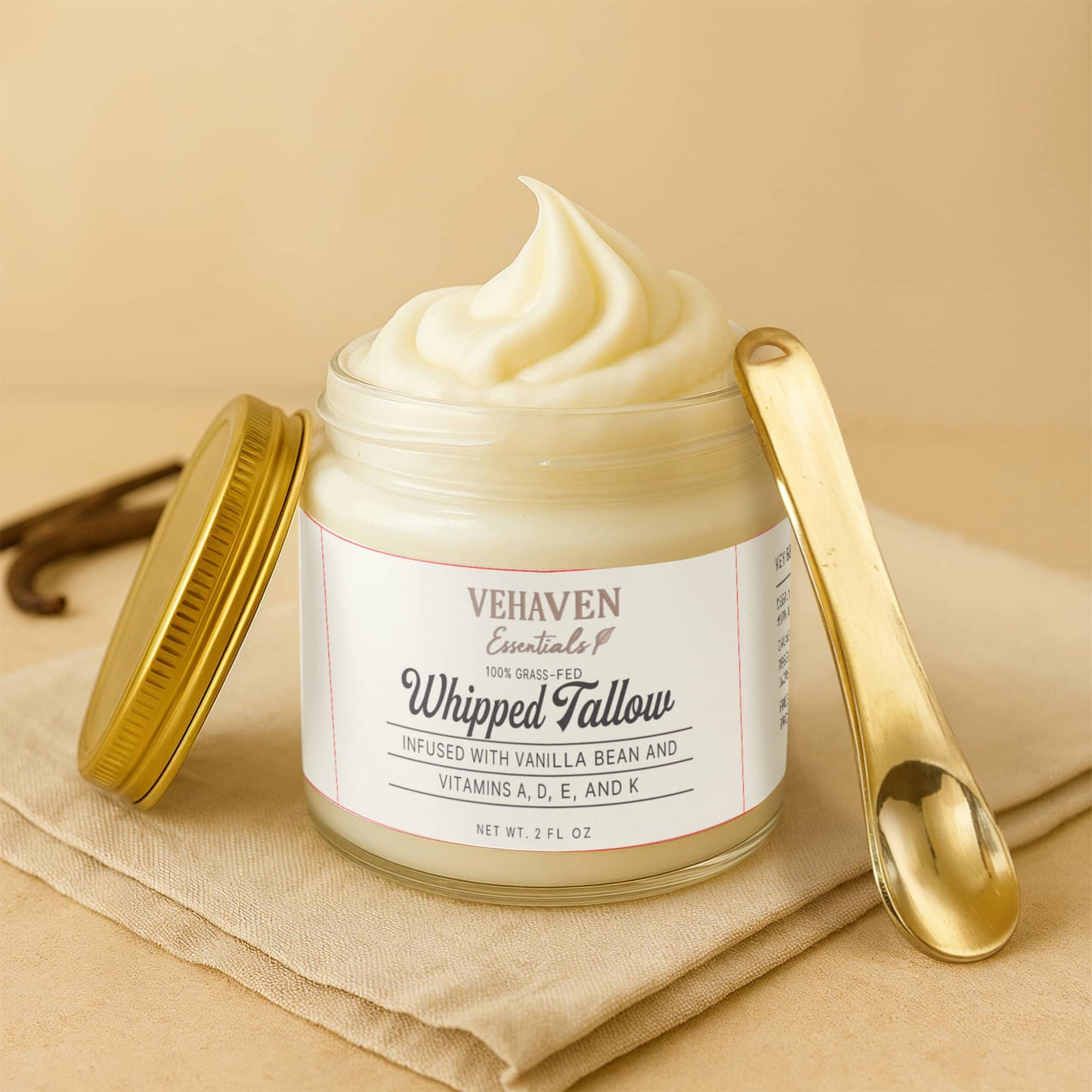 VEHAVEN ESSENTIALS Whipped Grass-Fed Tallow Balm with Vanilla Bean