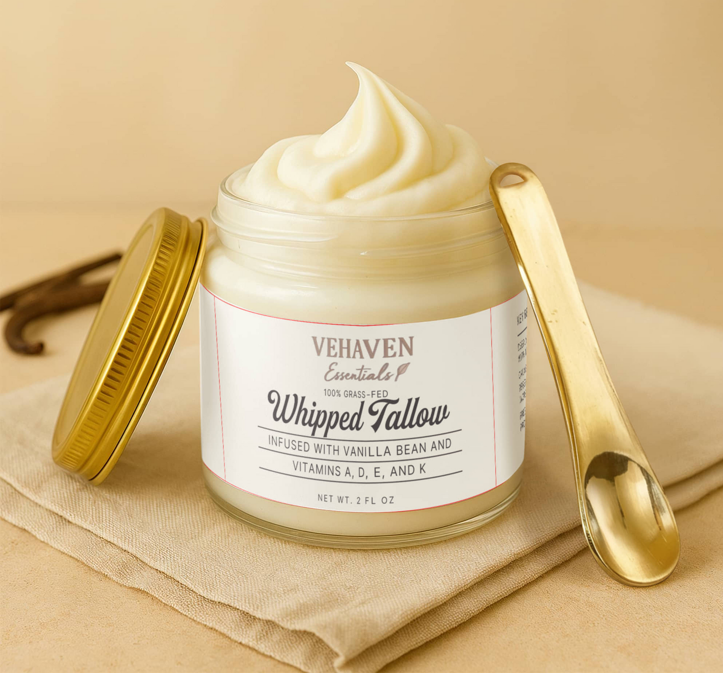 VEHAVEN ESSENTIALS Whipped Grass-Fed Tallow Balm with Vanilla Bean