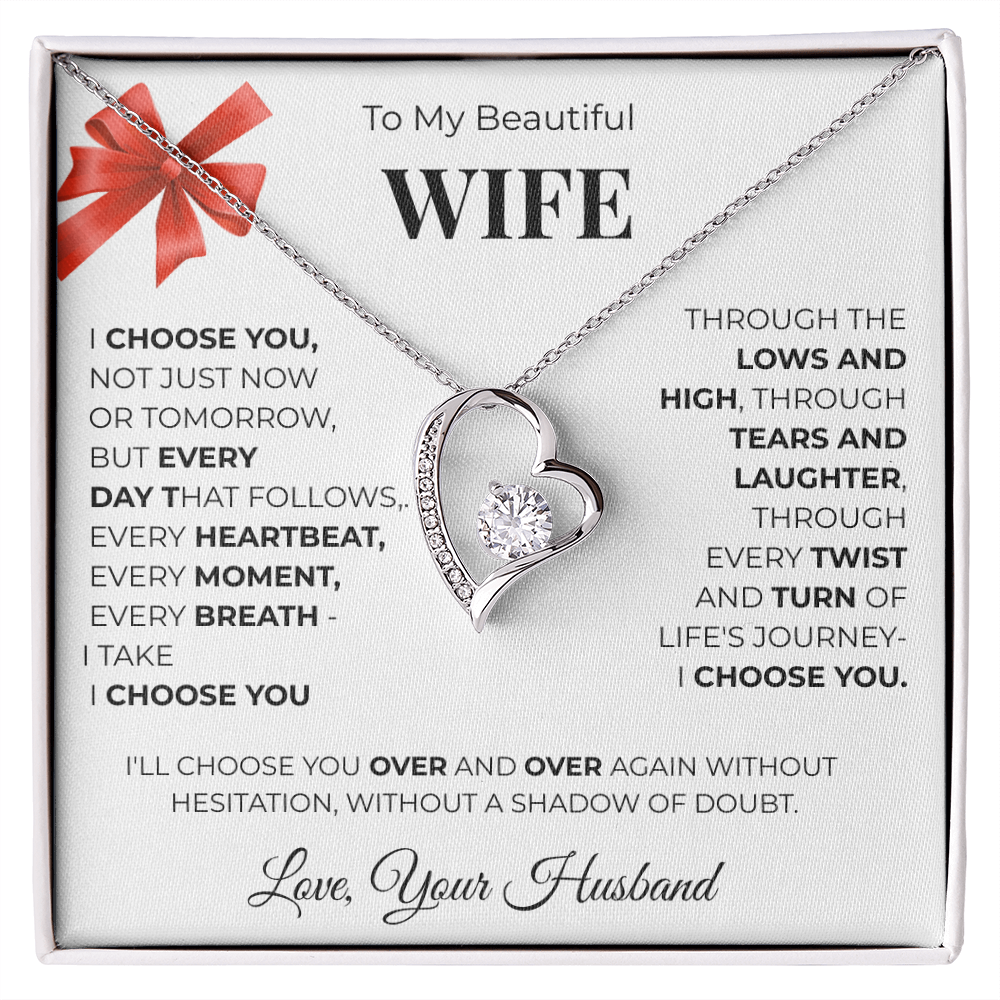 To My Beautiful Wife, Forever Love Necklace Message Card , A Gift from My Heart