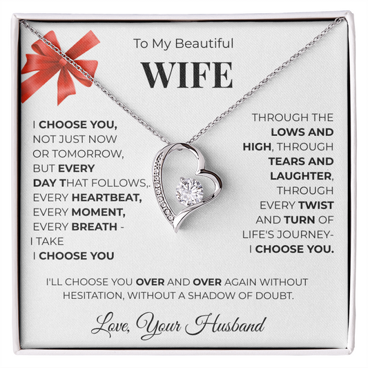 To My Beautiful Wife, Forever Love Necklace Message Card , A Gift from My Heart