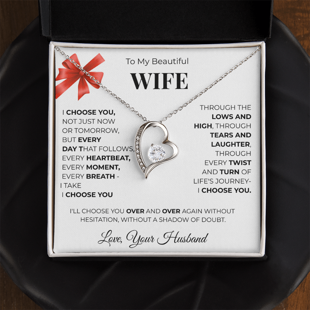 To My Beautiful Wife, Forever Love Necklace Message Card , A Gift from My Heart