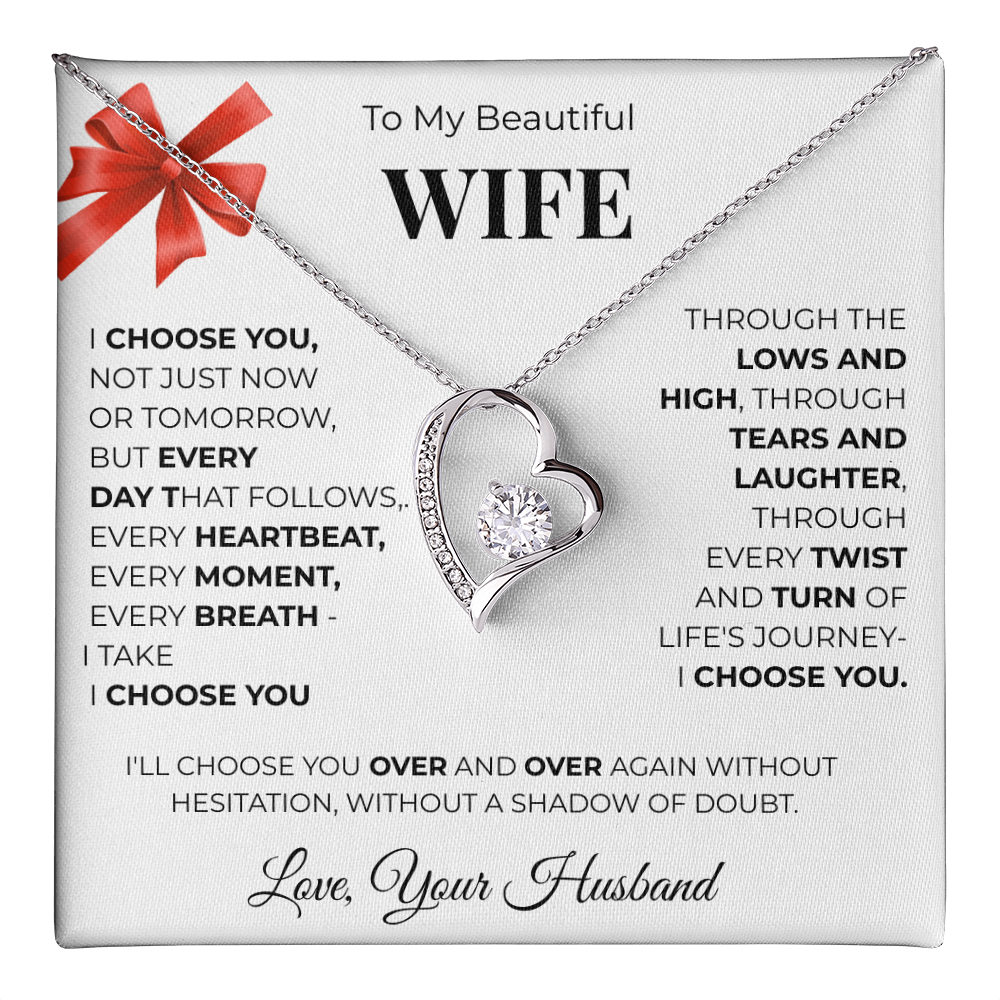 To My Beautiful Wife, Forever Love Necklace Message Card , A Gift from My Heart