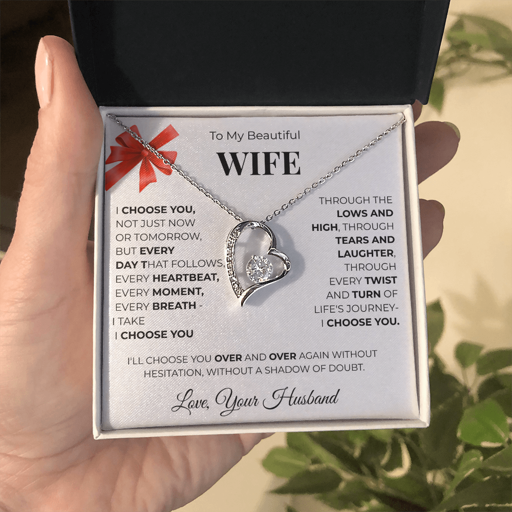 To My Beautiful Wife, Forever Love Necklace Message Card , A Gift from My Heart