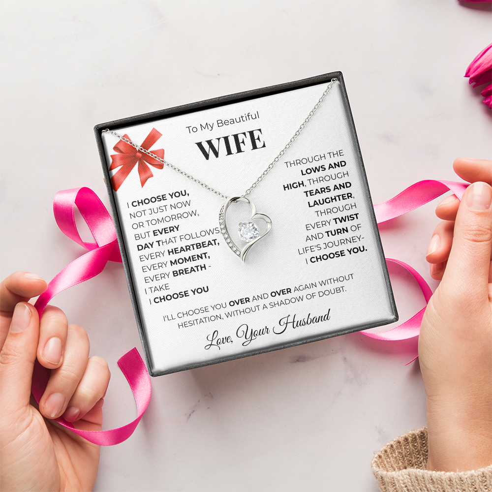 To My Beautiful Wife, Forever Love Necklace Message Card , A Gift from My Heart