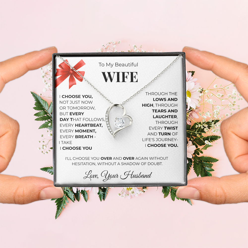 To My Beautiful Wife, Forever Love Necklace Message Card , A Gift from My Heart