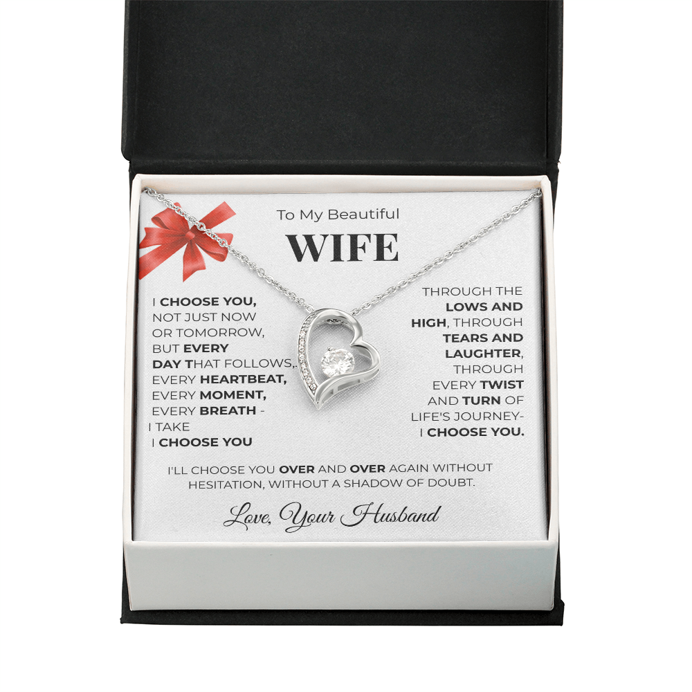 To My Beautiful Wife, Forever Love Necklace Message Card , A Gift from My Heart