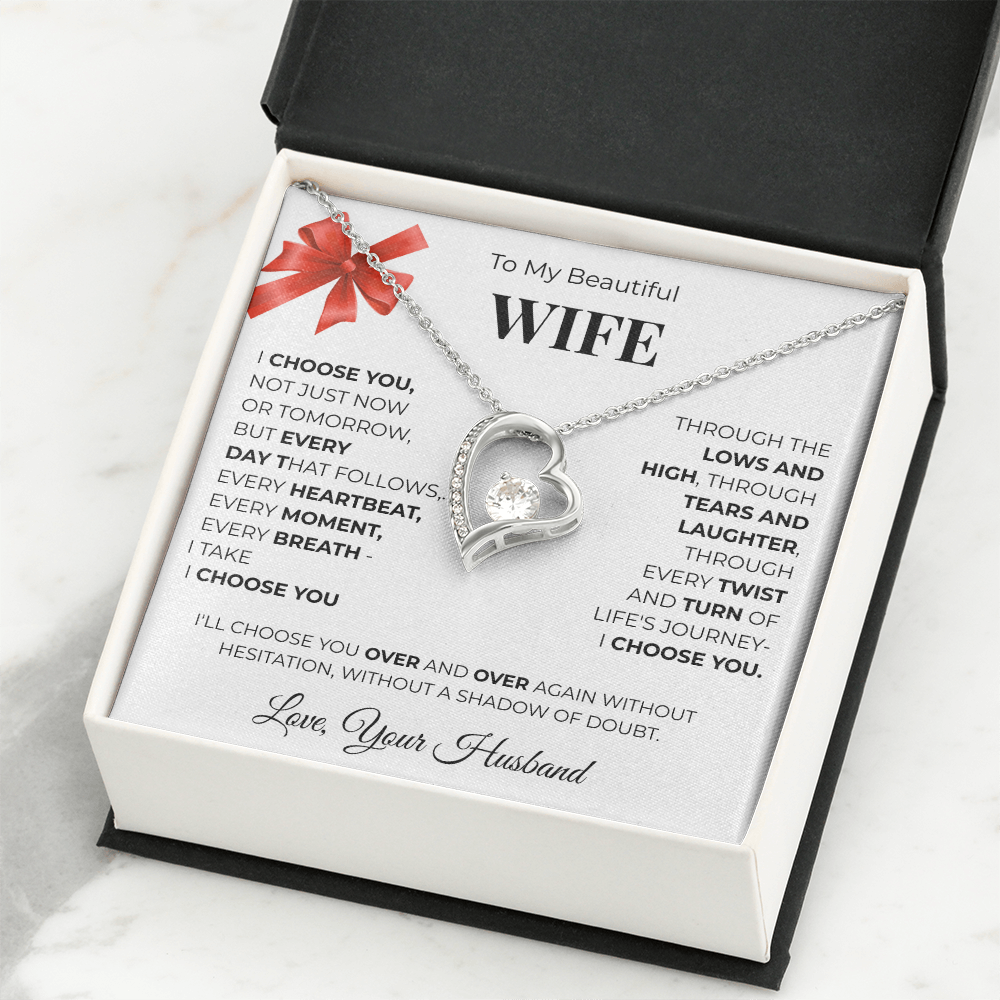 To My Beautiful Wife, Forever Love Necklace Message Card , A Gift from My Heart