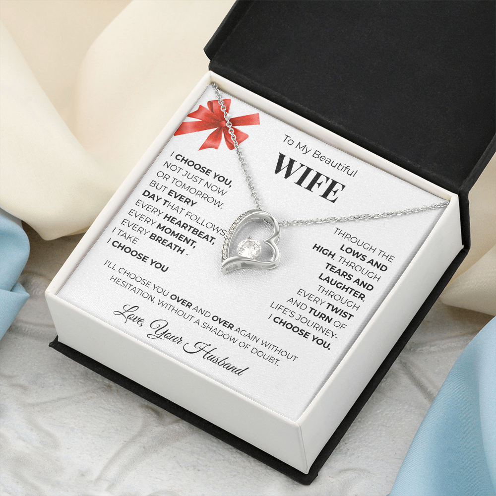 To My Beautiful Wife, Forever Love Necklace Message Card , A Gift from My Heart
