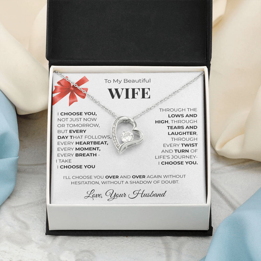 To My Beautiful Wife, Forever Love Necklace Message Card , A Gift from My Heart