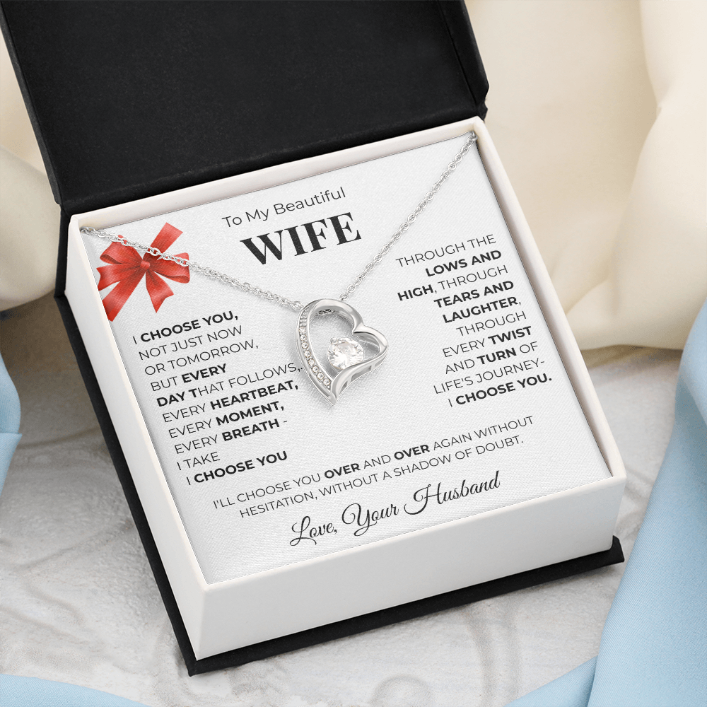 To My Beautiful Wife, Forever Love Necklace Message Card , A Gift from My Heart