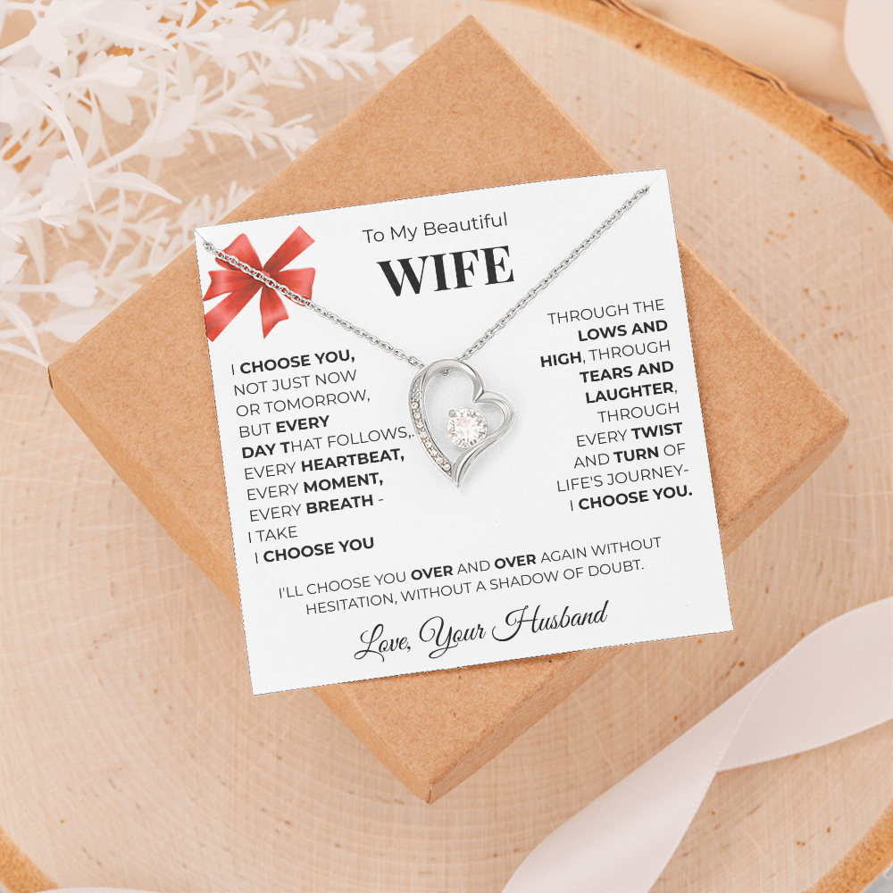 To My Beautiful Wife, Forever Love Necklace Message Card , A Gift from My Heart