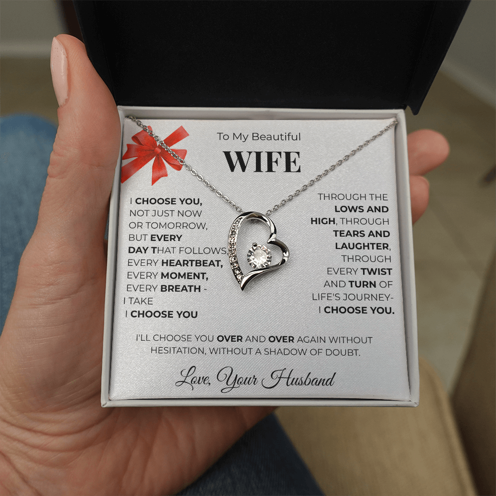 To My Beautiful Wife, Forever Love Necklace Message Card , A Gift from My Heart