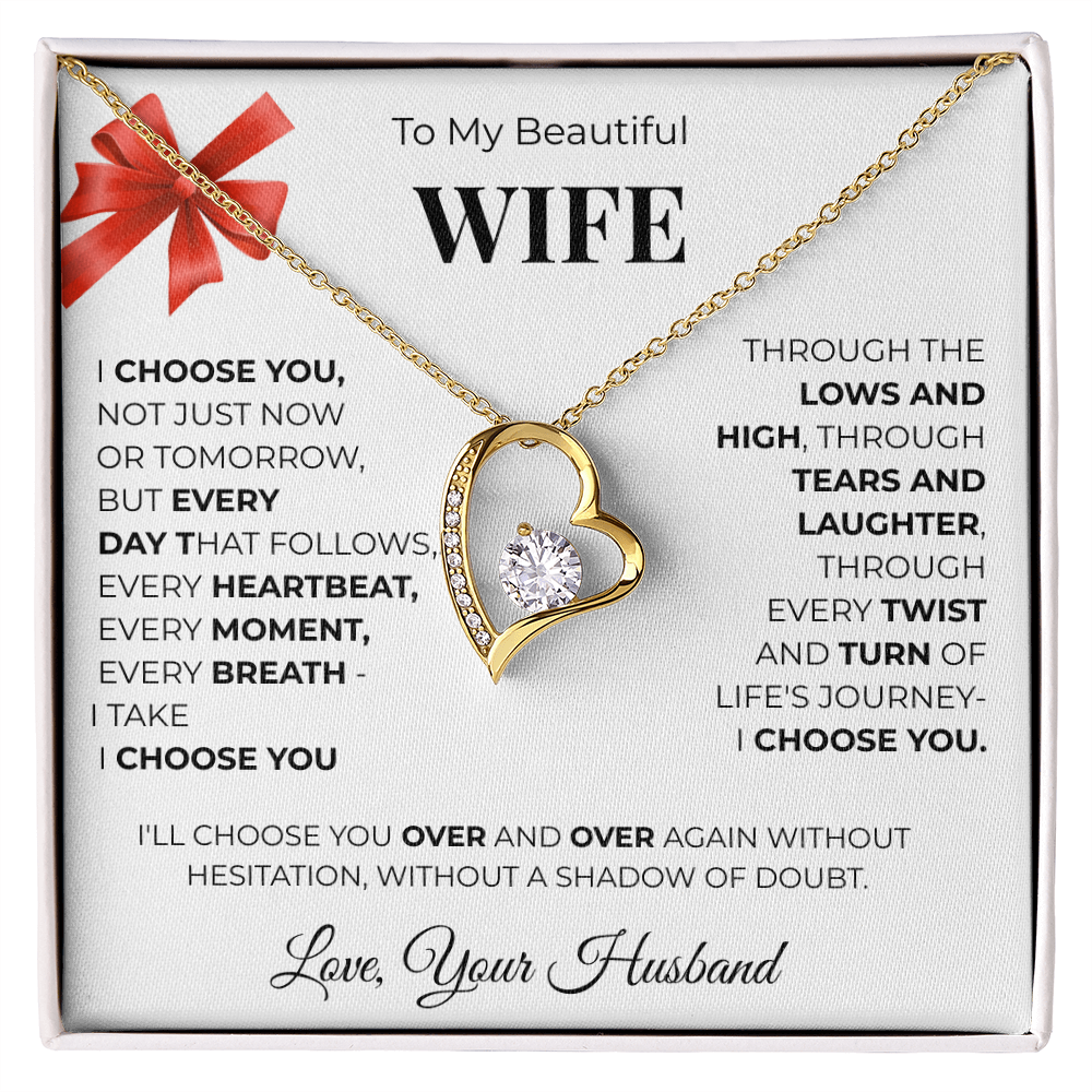 To My Beautiful Wife, Forever Love Necklace Message Card , A Gift from My Heart