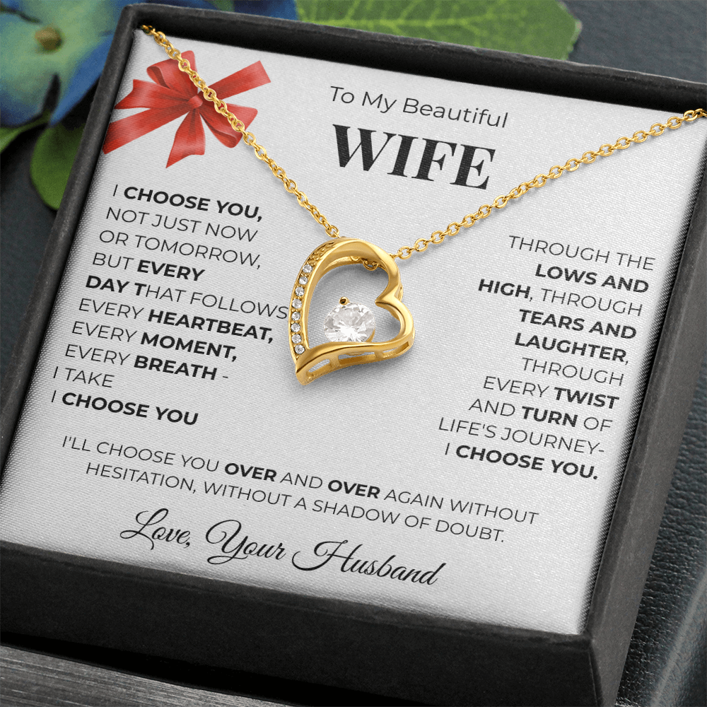 To My Beautiful Wife, Forever Love Necklace Message Card , A Gift from My Heart