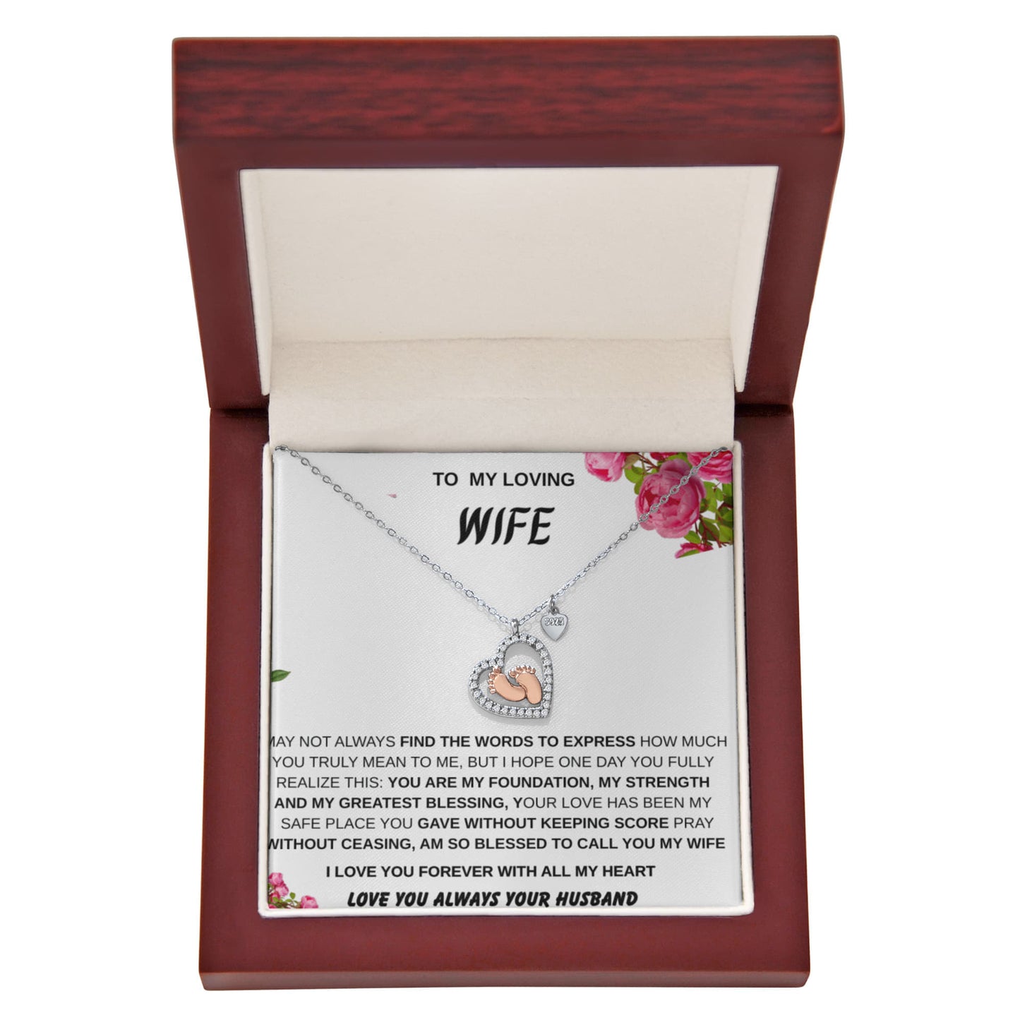 To My Wife - Baby Feet Heart Necklace