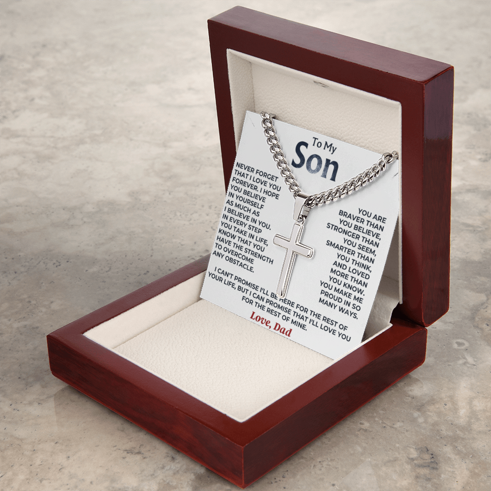 To My Son Cuban Link Cross Necklace – A Father's Promise of Love
