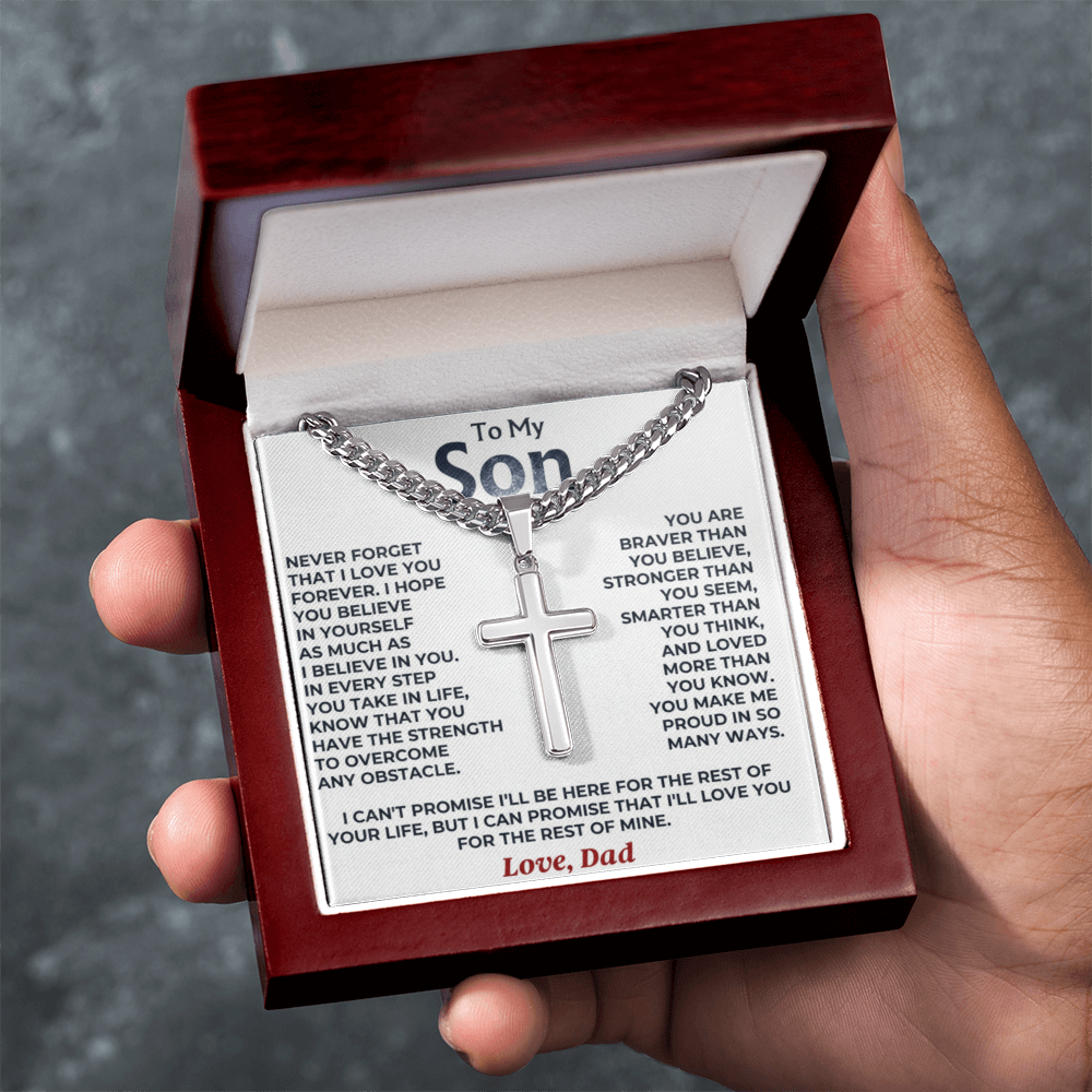To My Son Cuban Link Cross Necklace – A Father's Promise of Love