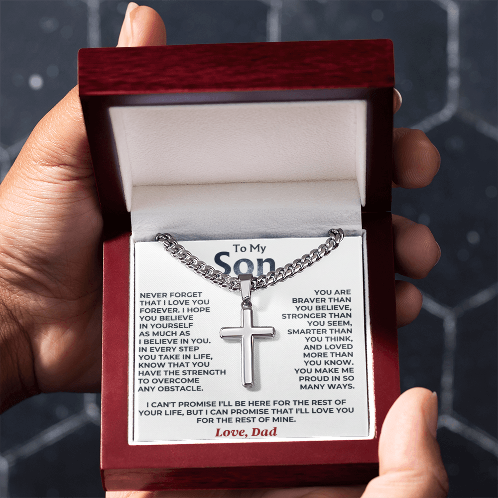 To My Son Cuban Link Cross Necklace – A Father's Promise of Love