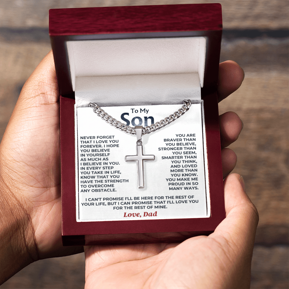 To My Son Cuban Link Cross Necklace – A Father's Promise of Love