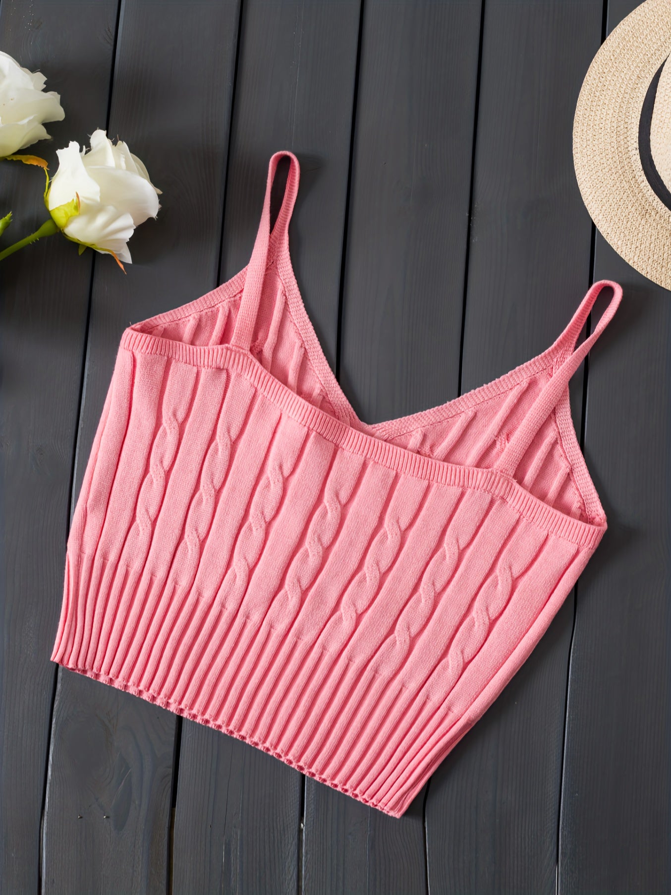 Romantic Valentines Day Soft Knit Cami Crop Top - Flirty Sleeveless Style for Spring & Summer - Comfortable Casual Wear, Womens Fashion Essential