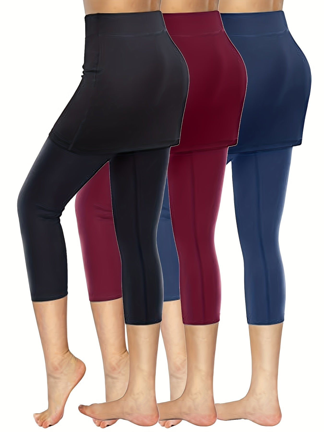 3pcs Skirted Legging For Women, High Stretch Yoga Running Sports Legging With Skirts, Women's Activewear