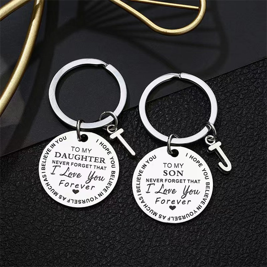 Stainless Steel Engraved Keychain Inspirational Gift For Son/ Daughter Keyring Ornament Bag Purse Charm Accessories