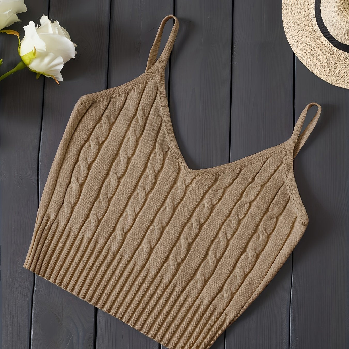 Romantic Valentines Day Soft Knit Cami Crop Top - Flirty Sleeveless Style for Spring & Summer - Comfortable Casual Wear, Womens Fashion Essential