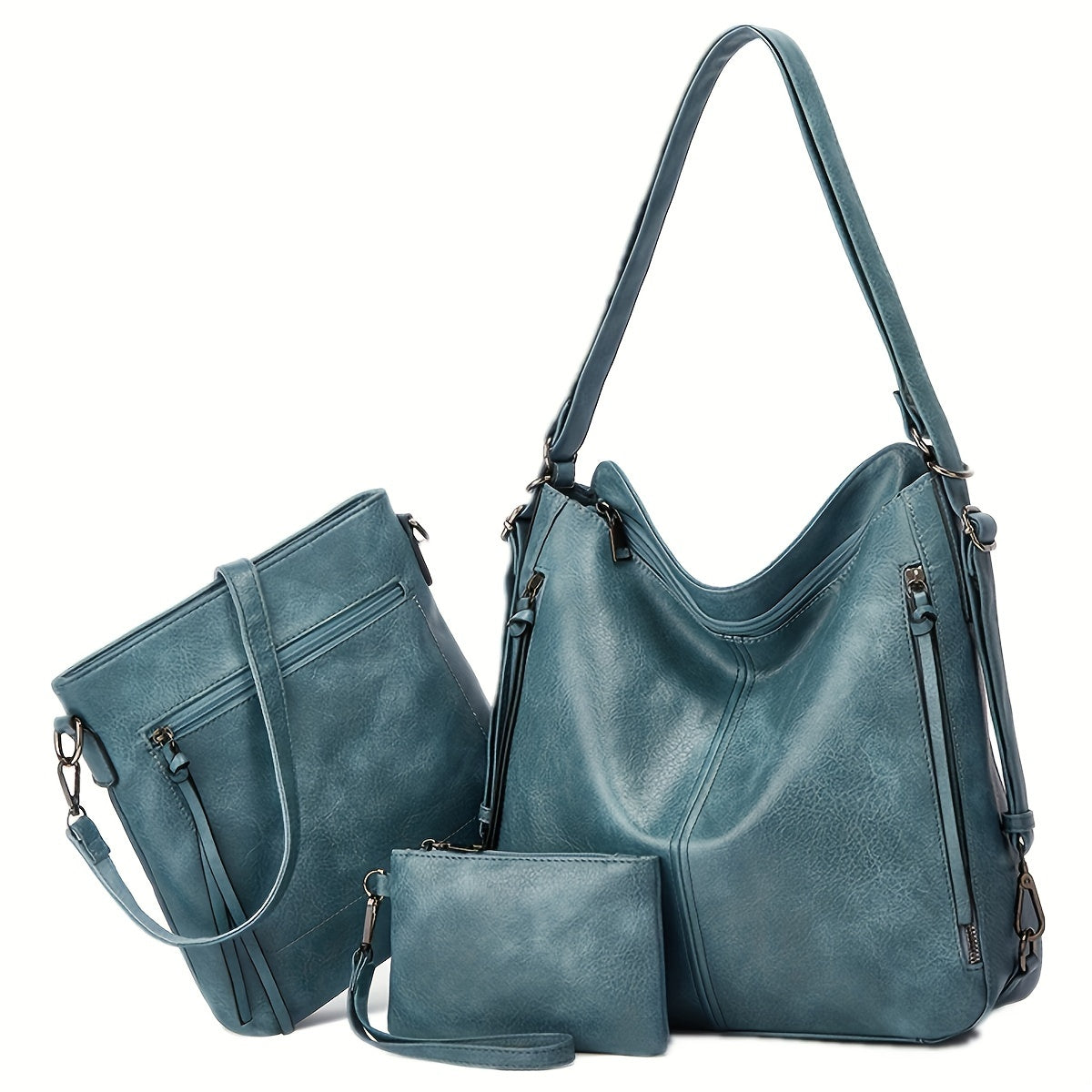 3-Piece Retro Tote Bag Set for Women - Stylish Shoulder & Crossbody Bags with Matching Clutch Coin Purse - Versatile Vintage-inspired Style for Everyday Elegance