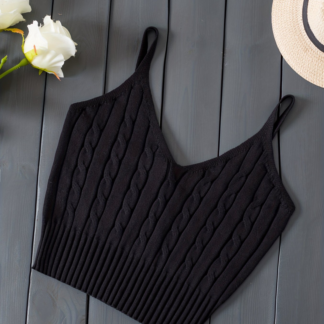 Romantic Valentines Day Soft Knit Cami Crop Top - Flirty Sleeveless Style for Spring & Summer - Comfortable Casual Wear, Womens Fashion Essential