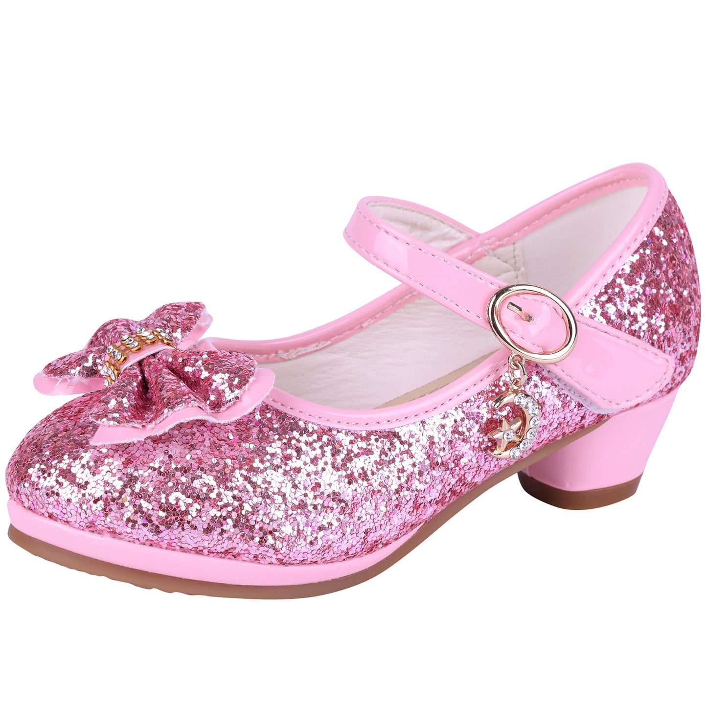 Girl Sandals Glitter Princess Shoes With Sequin, Party Shoes Bling Bowknot High Heels Wedding Birthday Dress Shoes