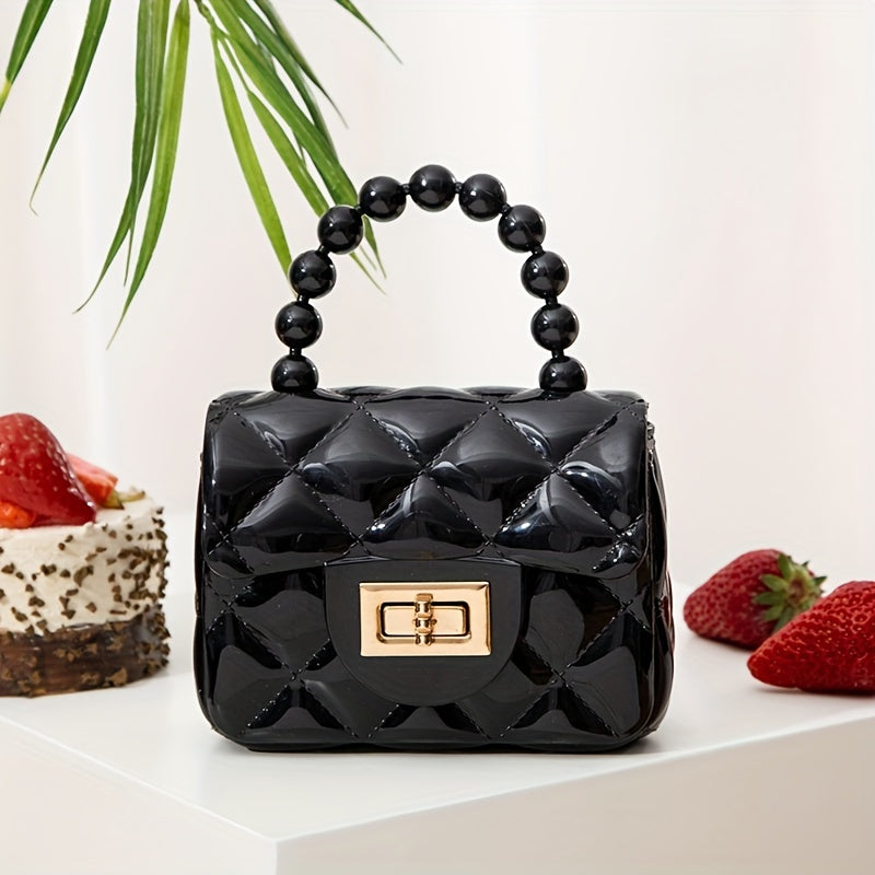 Vibrant Girls Pearl-Embellished Argyle Purse - Stylish & Durable with Adorable Princess Handle - Perfect for Parties & Special Occasions - A Thoughtful Gift Idea