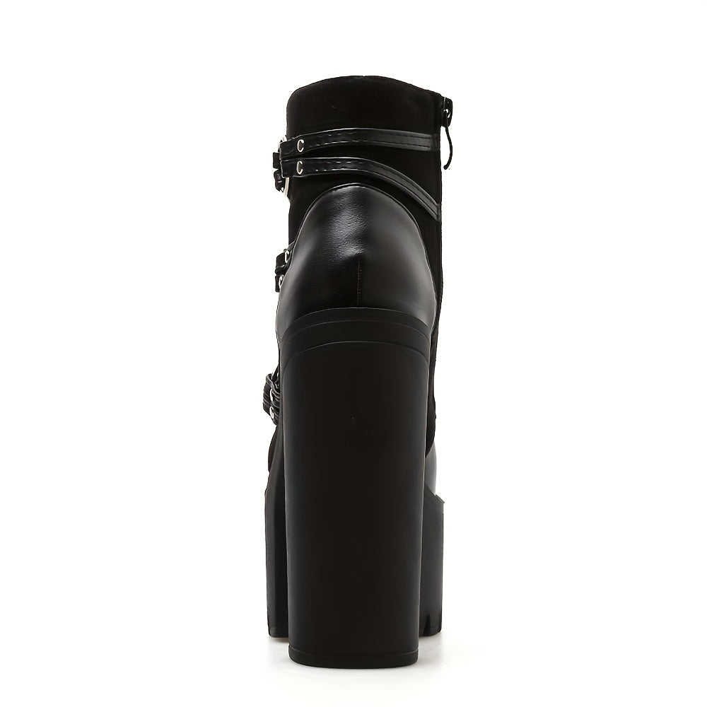 Women's Goth Motorcycle High Heel Boots, Block Heels Lace Up And Zipper Round Toe Platform Ankle Boots, Y2K Style Boots