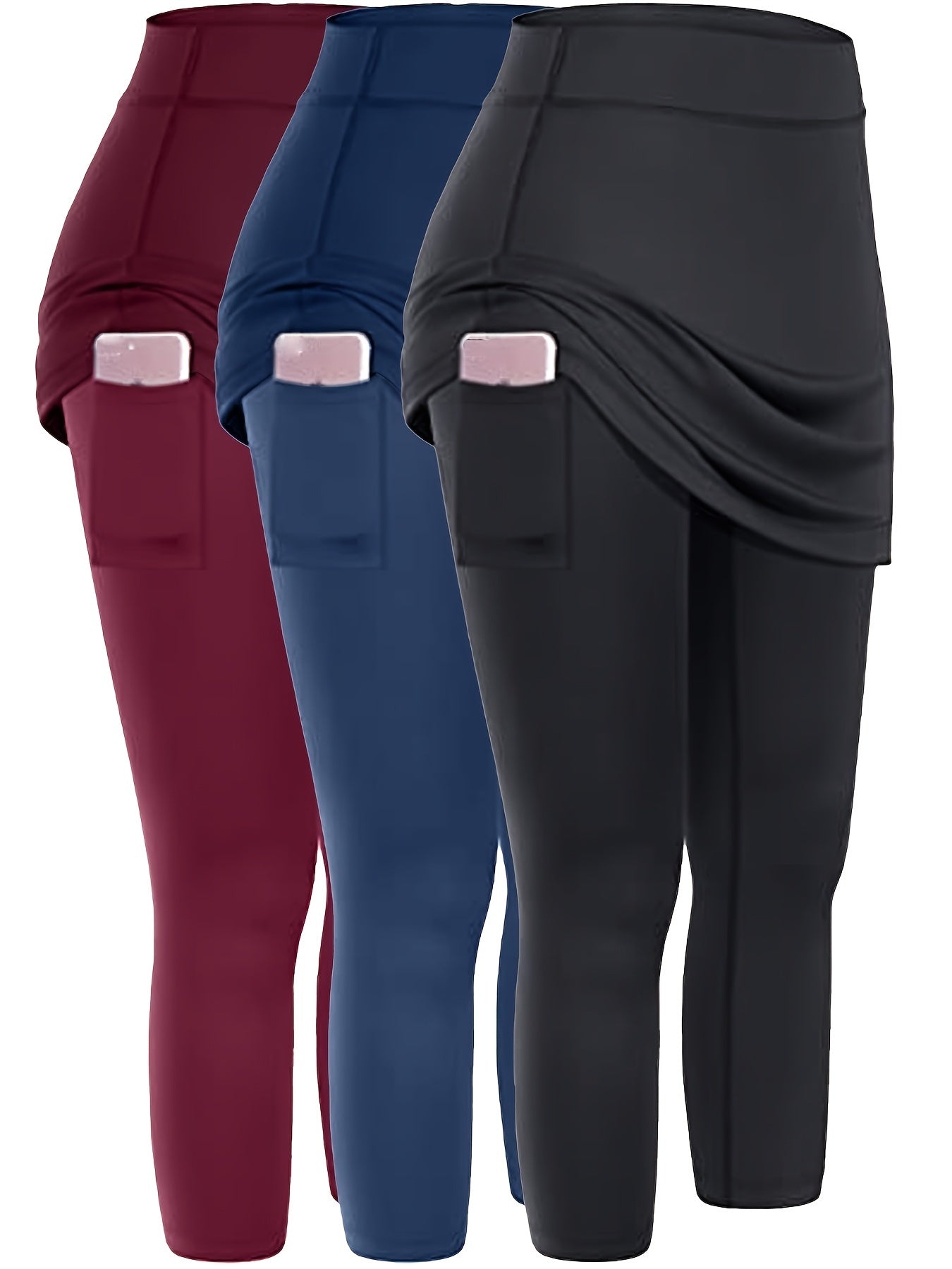 3pcs Skirted Legging For Women, High Stretch Yoga Running Sports Legging With Skirts, Women's Activewear