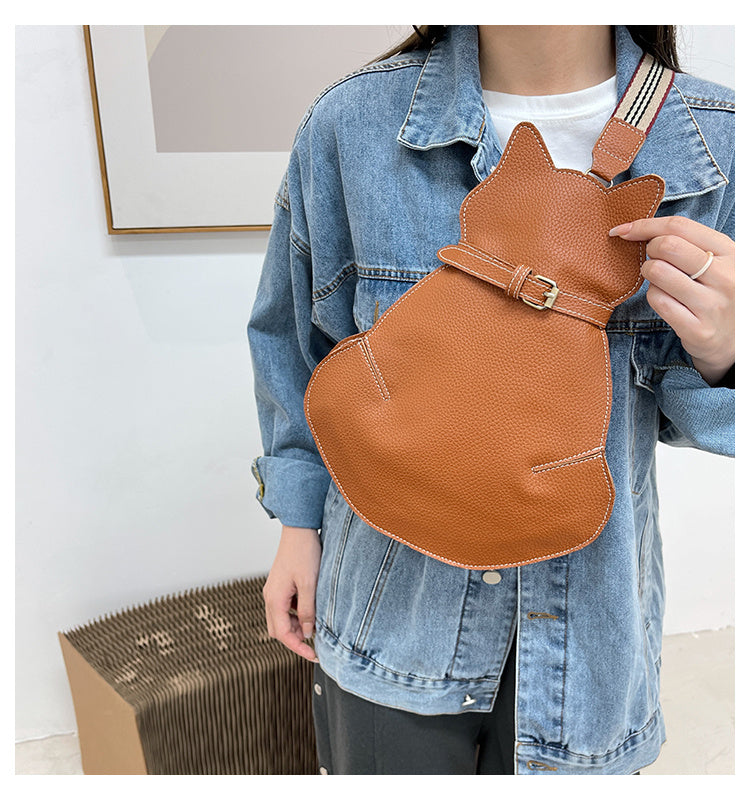 Cat Shaped Shoulder Bag, Vintage PU Leather Sling Bag, Women's Kawaii Crossbody Purse