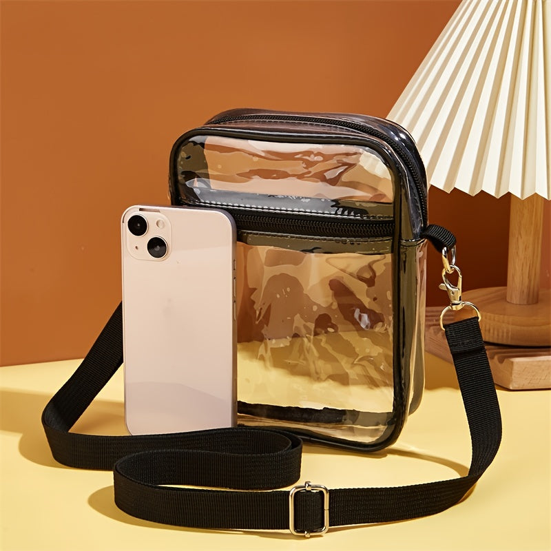 Stylish Mini Clear Crossbody Bag - Trendy PVC Square Phone Purse with Zipper Closure, Adjustable Shoulder Strap, and Spacious Interior - Perfect for Beach, Travel, and Daily Use (5.9*7.4*1.9) Inch