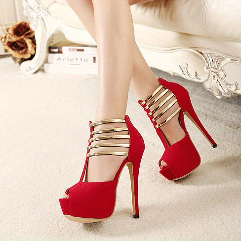 Party & Dress Ankle T-strap Platform Peep Toe Pumps - Women's Stiletto High Heels