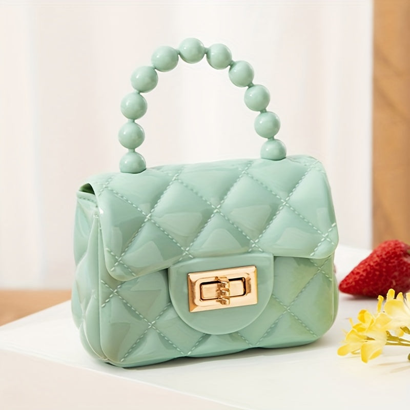 Vibrant Girls Pearl-Embellished Argyle Purse - Stylish & Durable with Adorable Princess Handle - Perfect for Parties & Special Occasions - A Thoughtful Gift Idea