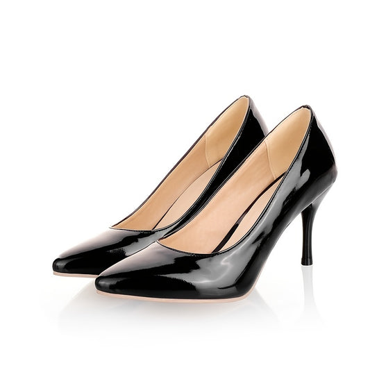 Women's Pointed Toe High Heels, Black Soft Sole Slip On Pumps, Office OL Style Stiletto Heels