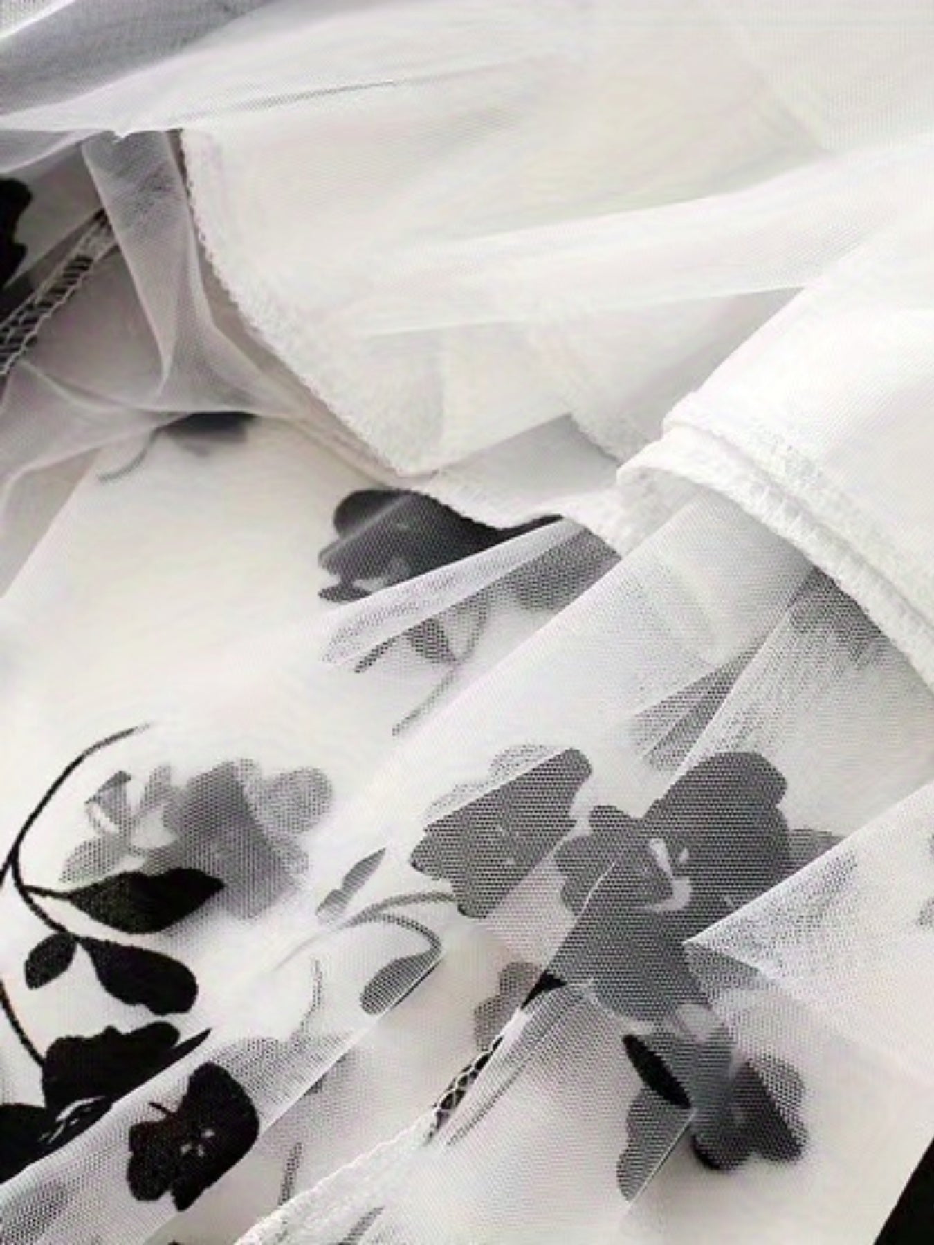 Plant Print Contrast Mesh Skirts, Elegant High Waist Maxi Skirts, Women's Clothing